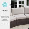 imageMartha Stewart Bedford IndoorOutdoor Modular Patio Curved Sectional Sofa Seat with Rattan Wicker Finish in Brown with Tan AllWeather CushionsTan CushionsBrown Frame