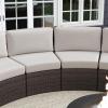 imageMartha Stewart Bedford IndoorOutdoor Modular Patio Curved Sectional Sofa Seat with Rattan Wicker Finish in Brown with Tan AllWeather CushionsTan CushionsBrown Frame