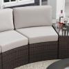 imageMartha Stewart Bedford IndoorOutdoor Modular Patio Curved Sectional Sofa Seat with Rattan Wicker Finish in Brown with Tan AllWeather CushionsTan CushionsBrown Frame