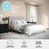 imageMartha Stewart Britta Platform Bed with Headboard ampamp Footboard Faux Linen Upholstery with Piping Detail Rounded Headboard No Box Spring Needed Queen BeigeGray FabricWalnut Legs
