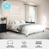 imageMartha Stewart Britta Platform Bed with Headboard ampamp Footboard Faux Linen Upholstery with Piping Detail Rounded Headboard No Box Spring Needed Queen BeigeBeige FabricWalnut Legs