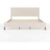 imageMartha Stewart Britta Platform Bed with Headboard ampamp Footboard Faux Linen Upholstery with Piping Detail Rounded Headboard No Box Spring Needed Queen BeigeBeige FabricWalnut Legs