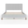 imageMartha Stewart Britta Platform Bed with Headboard ampamp Footboard Faux Linen Upholstery with Piping Detail Rounded Headboard No Box Spring Needed Queen BeigeGray FabricWalnut Legs