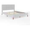imageMartha Stewart Britta Platform Bed with Headboard ampamp Footboard Faux Linen Upholstery with Piping Detail Rounded Headboard No Box Spring Needed Queen BeigeGray FabricWalnut Legs