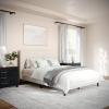 imageMartha Stewart Britta Platform Bed with Headboard ampamp Footboard Faux Linen Upholstery with Piping Detail Rounded Headboard No Box Spring Needed Queen BeigeBeige FabricWalnut Legs
