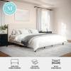 imageMartha Stewart Britta Platform Bed with Headboard ampamp Footboard Faux Linen Upholstery with Piping Detail Rounded Headboard No Box Spring Needed Queen BeigeBeige FabricWalnut Legs