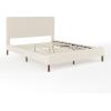 imageMartha Stewart Britta Platform Bed with Headboard ampamp Footboard Faux Linen Upholstery with Piping Detail Rounded Headboard No Box Spring Needed Queen BeigeBeige FabricWalnut Legs