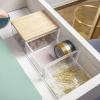 imageMartha Stewart Brody Plastic Storage Organizer Bins with Paulownia Wood Lids for Home Office Kitchen or Bathroom 3 Pack 2Small1MediumClearLight Natural