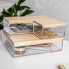 imageMartha Stewart Brody Plastic Storage Organizer Bins with Paulownia Wood Lids for Home Office Kitchen or Bathroom 3 Pack 2Small1MediumClearLight Natural