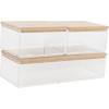 imageMartha Stewart Brody Plastic Storage Organizer Bins with Paulownia Wood Lids for Home Office Kitchen or Bathroom 3 Pack 2Small1MediumClearLight Natural