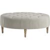 imageMartha Stewart Clara Coffee Table  Solid Wood Frame Soft Fabric Button Tufted Oval Large Accent Ottoman  Modern Foam Padded Top Footstool Cocktail Living Room Furniture LinenLinen
