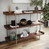 imageMartha Stewart Emmett 3 Shelf Bookcase with Vertical Metal Frame Home Office Storage Display Unit 35quot H Walnut Wood GrainPolished BrassWalnut Wood GrainPolished Brass Frame