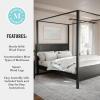 imageMartha Stewart Hayes Canopy Platform Bed with Wood Headboard and Footboard Solid Wood Frame No Box Spring Needed Queen Size Dark Gray
