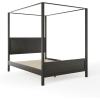 imageMartha Stewart Hayes Canopy Platform Bed with Wood Headboard and Footboard Solid Wood Frame No Box Spring Needed Queen Size Dark Gray