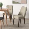 imageMartha Stewart Holls A Pair Dining Chairs Swoop Arm Curved Upholstered Back Round Piping Foam Seat Cushion Modern Kitchen Furniture Dark Finished Solid Wood Legs 35quot H Beige 2 PieceHolls
