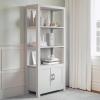 imageMartha Stewart Hutton Four Tier Shaker Bookcase with Storage Cabinet in Gray Washed Wood with Oil Rubbed Bronze HardwareGray FrameBrushed Nickel Hardware