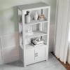 imageMartha Stewart Hutton Four Tier Shaker Bookcase with Storage Cabinet in Gray Washed Wood with Oil Rubbed Bronze HardwareGray FrameBrushed Nickel Hardware