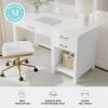 imageMartha Stewart Hutton Shaker Style Home Office Desk with 2 Side Drawers in White with Polished Brass Hardware