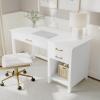 imageMartha Stewart Hutton Shaker Style Home Office Desk with 2 Side Drawers in White with Polished Brass Hardware