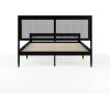 imageMartha Stewart Jax Platform Bed with Rattan Headboard and Footboard Solid Wood Frame Wooden Support Slats No Box Spring Needed Queen Size Brown GrayBlack
