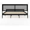 imageMartha Stewart Jax Platform Bed with Rattan Headboard and Footboard Solid Wood Frame Wooden Support Slats No Box Spring Needed Queen Size Brown GrayBlack