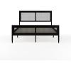 imageMartha Stewart Jax Platform Bed with Rattan Headboard and Footboard Solid Wood Frame Wooden Support Slats No Box Spring Needed Queen Size Brown GrayBlack