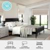 imageMartha Stewart Jax Platform Bed with Rattan Headboard and Footboard Solid Wood Frame Wooden Support Slats No Box Spring Needed Queen Size Brown GrayBlack