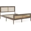 imageMartha Stewart Jax Platform Bed with Rattan Headboard and Footboard Solid Wood Frame Wooden Support Slats No Box Spring Needed Queen Size Brown GrayBrown Gray