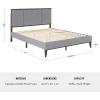 imageMartha Stewart Jett Platform Bed with Headboard Fabric Upholstered Inset Headboard and Base Solid Wood Frame No Box Spring Needed King Dark BrownBeigeGray FabricBrown Gray Frame