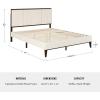 imageMartha Stewart Jett Platform Bed with Headboard Fabric Upholstered Inset Headboard and Base Solid Wood Frame No Box Spring Needed King Dark BrownBeigeBeige FabricDark Brown Frame