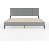 imageMartha Stewart Jett Platform Bed with Headboard Fabric Upholstered Inset Headboard and Base Solid Wood Frame No Box Spring Needed King Dark BrownBeigeGray FabricBrown Gray Frame