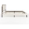 imageMartha Stewart Jett Platform Bed with Headboard Fabric Upholstered Inset Headboard and Base Solid Wood Frame No Box Spring Needed King Dark BrownBeigeBeige FabricDark Brown Frame