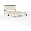 imageMartha Stewart Jett Platform Bed with Headboard Fabric Upholstered Inset Headboard and Base Solid Wood Frame No Box Spring Needed King Dark BrownBeigeBeige FabricDark Brown Frame
