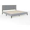 imageMartha Stewart Jett Platform Bed with Headboard Fabric Upholstered Inset Headboard and Base Solid Wood Frame No Box Spring Needed King Dark BrownBeigeGray FabricBrown Gray Frame