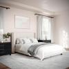imageMartha Stewart Kay Low Profile Platform Bed with Wingback Headboard Channel Stitched Faux Linen Upholstery No Box Spring Needed Queen BeigeBeige FabricWalnut Legs