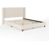 imageMartha Stewart Kay Low Profile Platform Bed with Wingback Headboard Channel Stitched Faux Linen Upholstery No Box Spring Needed Queen BeigeBeige FabricWalnut Legs