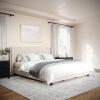 imageMartha Stewart Kay Low Profile Platform Bed with Wingback Headboard Channel Stitched Faux Linen Upholstery No Box Spring Needed Queen BeigeBeige FabricWalnut Legs