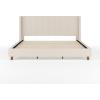 imageMartha Stewart Kay Low Profile Platform Bed with Wingback Headboard Channel Stitched Faux Linen Upholstery No Box Spring Needed Queen BeigeBeige FabricWalnut Legs