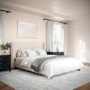 imageMartha Stewart Kay Low Profile Platform Bed with Wingback Headboard Channel Stitched Faux Linen Upholstery No Box Spring Needed Queen BeigeBeige FabricWalnut Legs