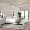 imageMartha Stewart Kay Low Profile Platform Bed with Wingback Headboard Channel Stitched Faux Linen Upholstery No Box Spring Needed Queen BeigeBeige FabricWalnut Legs