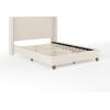 imageMartha Stewart Kay Low Profile Platform Bed with Wingback Headboard Channel Stitched Faux Linen Upholstery No Box Spring Needed Queen BeigeBeige FabricWalnut Legs