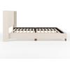 imageMartha Stewart Kay Low Profile Platform Bed with Wingback Headboard Channel Stitched Faux Linen Upholstery No Box Spring Needed Queen BeigeBeige FabricWalnut Legs
