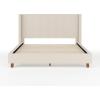 imageMartha Stewart Kay Low Profile Platform Bed with Wingback Headboard Channel Stitched Faux Linen Upholstery No Box Spring Needed Queen BeigeBeige FabricWalnut Legs