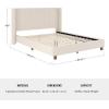 imageMartha Stewart Kay Low Profile Platform Bed with Wingback Headboard Channel Stitched Faux Linen Upholstery No Box Spring Needed Queen BeigeBeige FabricWalnut Legs
