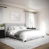 imageMartha Stewart Kay Low Profile Platform Bed with Wingback Headboard Channel Stitched Faux Linen Upholstery No Box Spring Needed Queen BeigeGray FabricBlack Legs
