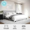 imageMartha Stewart Kay Low Profile Platform Bed with Wingback Headboard Channel Stitched Faux Linen Upholstery No Box Spring Needed Queen BeigeGray FabricBlack Legs