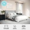imageMartha Stewart Kay Low Profile Platform Bed with Wingback Headboard Channel Stitched Faux Linen Upholstery No Box Spring Needed Queen BeigeGray FabricBlack Legs