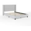 imageMartha Stewart Kay Low Profile Platform Bed with Wingback Headboard Channel Stitched Faux Linen Upholstery No Box Spring Needed Queen BeigeGray FabricBlack Legs