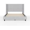 imageMartha Stewart Kay Low Profile Platform Bed with Wingback Headboard Channel Stitched Faux Linen Upholstery No Box Spring Needed Queen BeigeGray FabricBlack Legs