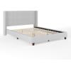 imageMartha Stewart Kay Low Profile Platform Bed with Wingback Headboard Channel Stitched Faux Linen Upholstery No Box Spring Needed Queen BeigeGray FabricBlack Legs